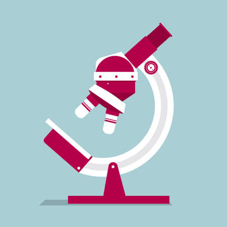 Medical equipment design, microscope on the blue background.のイラスト素材