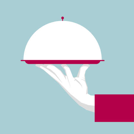 Hand holding tray, waiter illustration design.のイラスト素材