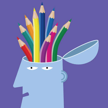 Artificial intelligence concept design, pencil in the brain.のイラスト素材