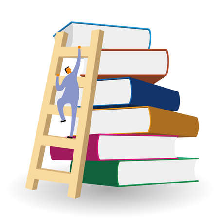 Businessmen climb up the books from the ladder.のイラスト素材