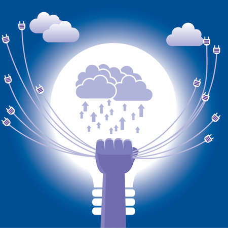 Cloud computing concept design.Hand hold the cable.のイラスト素材