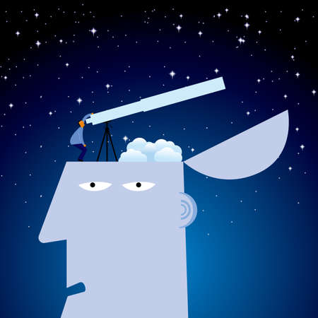Astronomers Observing Celestial Images,on the head.のイラスト素材