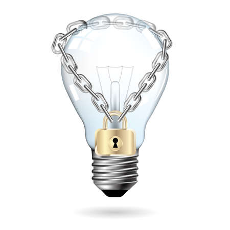 Big idea design,Light bulb locked by chain.のイラスト素材