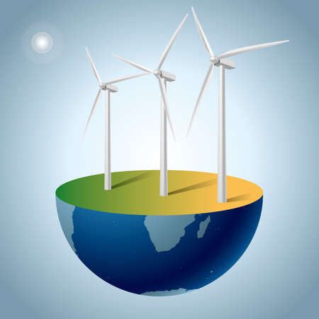 Alternative energy concept, wind generators on earth.のイラスト素材