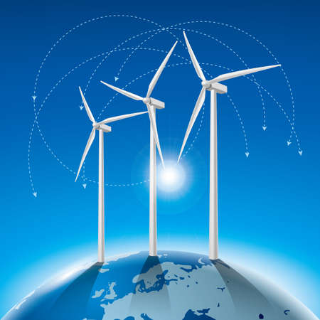 Alternative energy concept, wind generators on earth.のイラスト素材