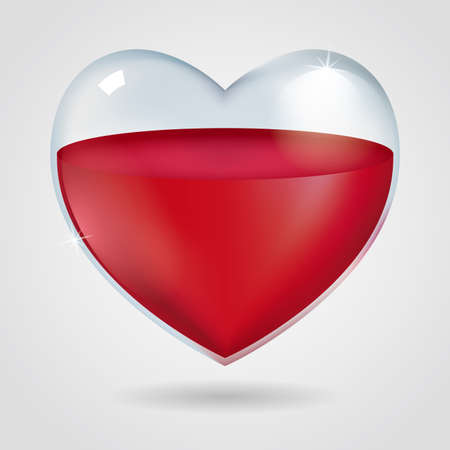 Love concept design, transparent container with heart-shaped icons, filled with red liquid.のイラスト素材