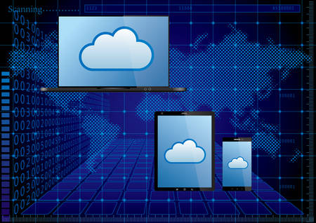 Cloud computing and networking design concept.The background is blue.