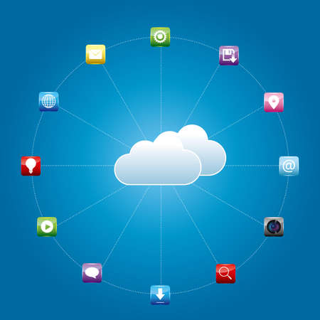 Cloud computing and networking design concept.The background is blue.のイラスト素材