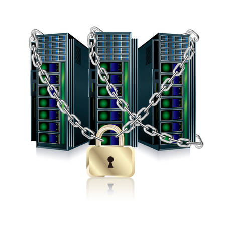 web server, Isolated on white background.Locked by a chain.のイラスト素材
