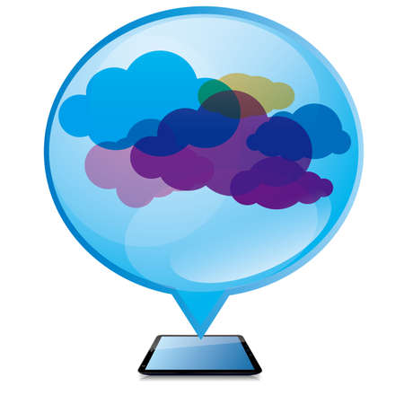 Cloud computing and networking design concept,Cloud symbol and speech bubble on the tablet.のイラスト素材