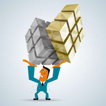 Marketing design, businessman lifting cube. Businessman wear blue suit.のイラスト素材