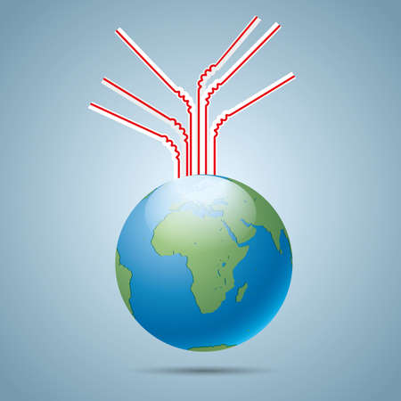 Human consumption of earth resources, straw inserted into the earth.のイラスト素材
