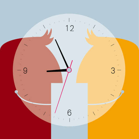 Face to face discussion, time concept design.のイラスト素材