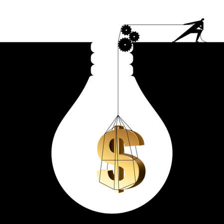 Businessman lifting dollar from trap, The trap is in the shape of a light bulb.のイラスト素材