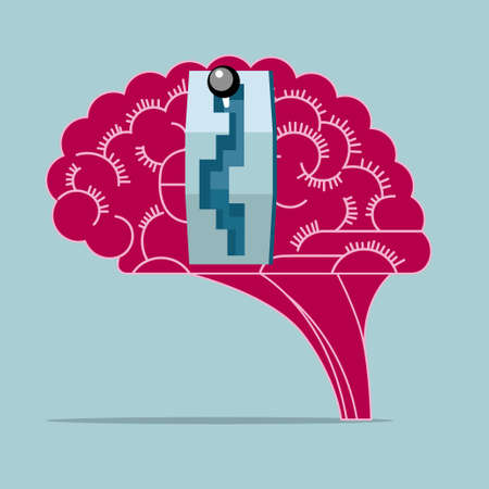 A combination of gearbox and brain.The background is blue.のイラスト素材