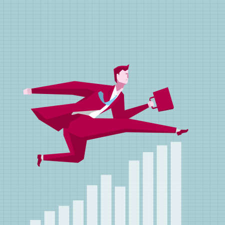 Businessman running, cross the bar chart.のイラスト素材