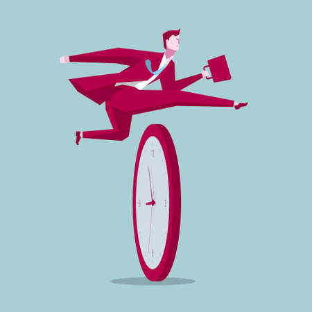 Businessman running, cross the clock.のイラスト素材