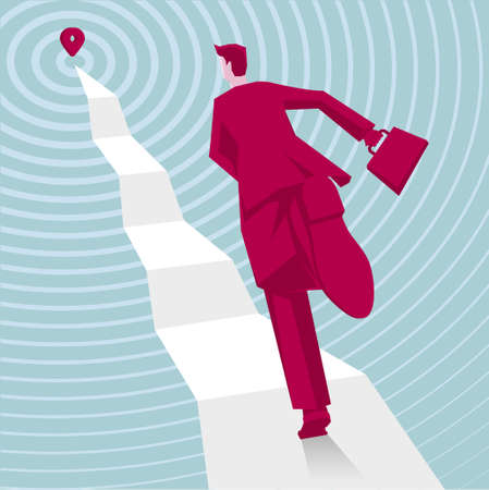 Businessman is running on the road. The background is blue.のイラスト素材