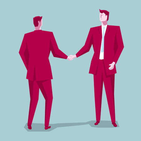 Business cooperation concept design, two businessmen shaking hands. The background is blue.のイラスト素材