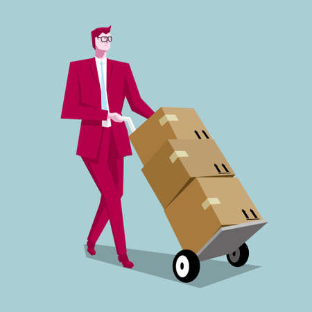 Business concept design concept, Businessman carrying goods. The background is blue.のイラスト素材