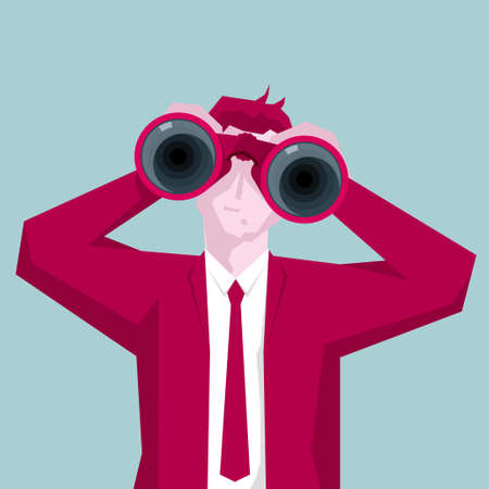 Business concept design concept, businessman holding a telescope to observe. The background is blue.のイラスト素材