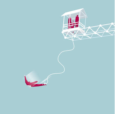 Bungee jumping from bridge. The background is blue.のイラスト素材