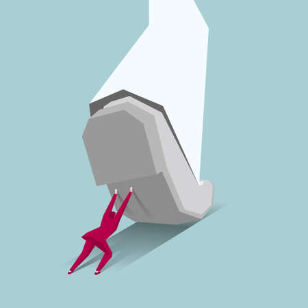 Businessman is pushing huge feet. The background is blue.のイラスト素材