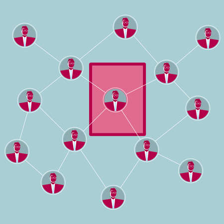Social network concept design, network communication, tablet and human head icons.