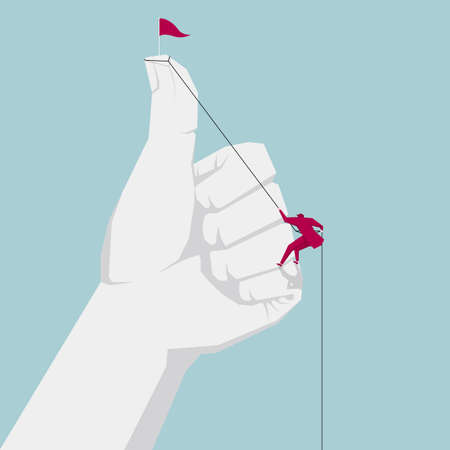 Businessman rock climbing from hand. The background is blue.のイラスト素材