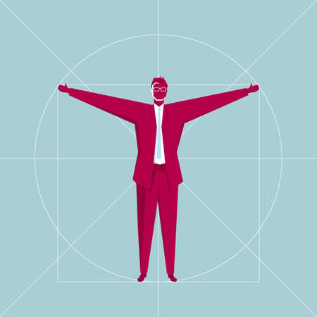 Business design concept, standing businessman. The background is blue.のイラスト素材