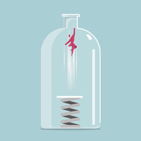 Businessman high jump with springboard. Escape the trapped bottle.のイラスト素材