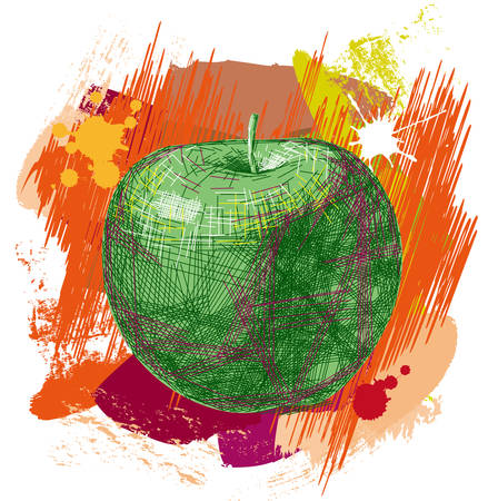drawn apple, colorful doodle effect.のイラスト素材