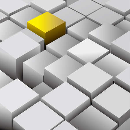 An abstract element made up of cubes, one of which is golden.のイラスト素材