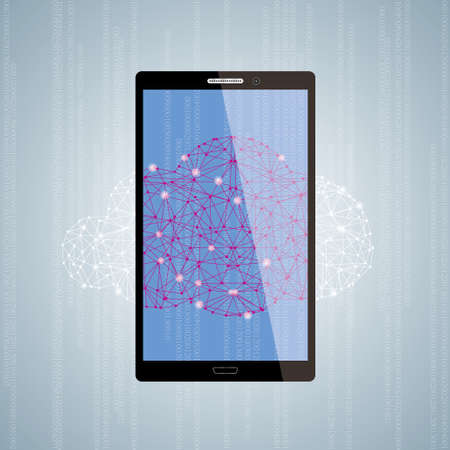 Vector drawn mobile phone. Cloud computing concept.