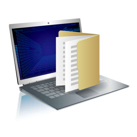 Vector drawn laptop and folder. Isolated on white background.のイラスト素材