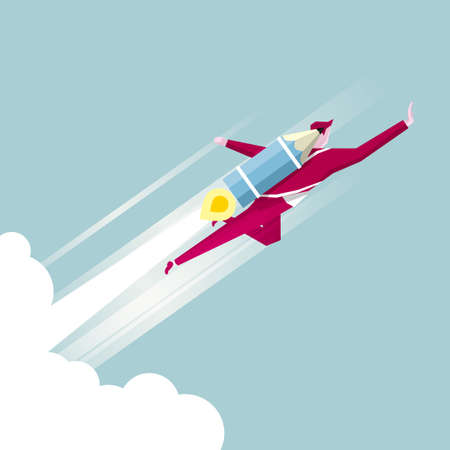 Businessman flying with rocket on his backのイラスト素材