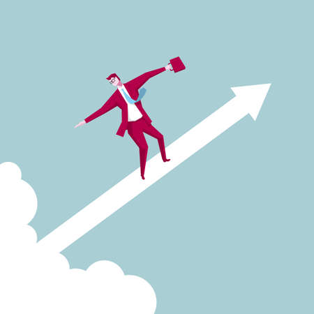 Businessman on an arrow heading towards the topのイラスト素材