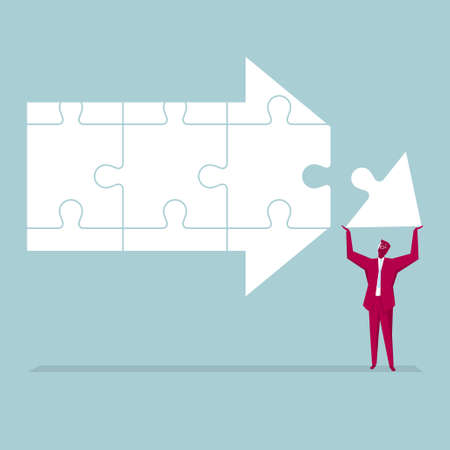 A businessman is combining an arrow symbol. Jigsaw puzzle.のイラスト素材