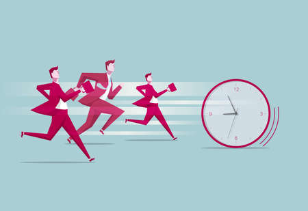Race against time. A group of people chased the clock.