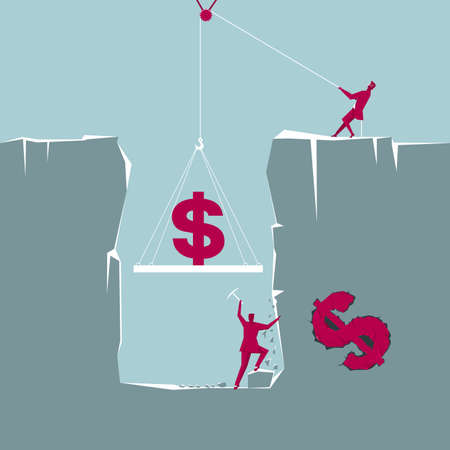 Teamwork,mining wealth. Isolated on blue background.のイラスト素材