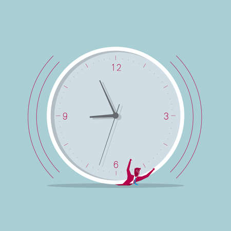 The businessman was pressed under the clock. Isolated on blue background.のイラスト素材