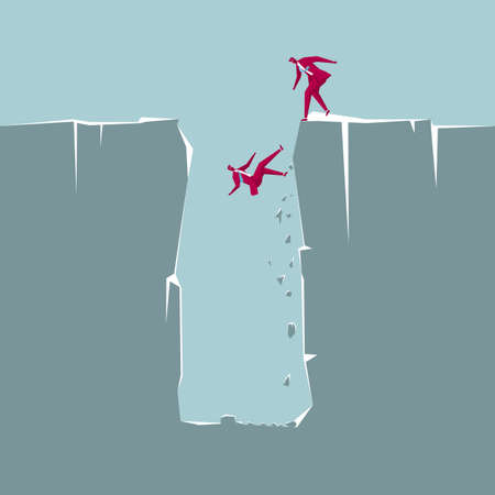Businessman falling into a pit. Colleague failed to rescue him.のイラスト素材