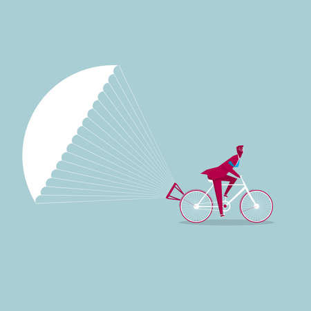 The bicycle is slowed down using a parachute. Isolated on blue background.のイラスト素材