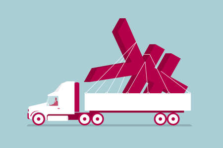 The truck transports the Chinese yuan symbol. Isolated on blue background.のイラスト素材