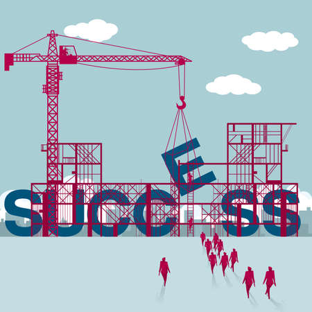 Successful construction.A group of businessmen walked to the building site.のイラスト素材