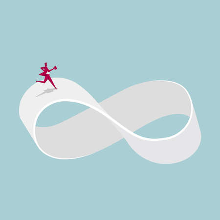 Businessman runs on the infinity symbol. Isolated on blue background.のイラスト素材