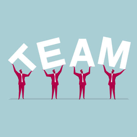 Businessmen holding up the word TEAM. Isolated on blue background.のイラスト素材