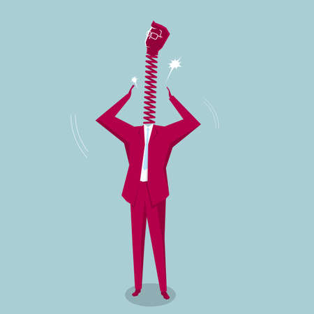 Bsuinessman with a spring neck. Isolated on blue background.のイラスト素材