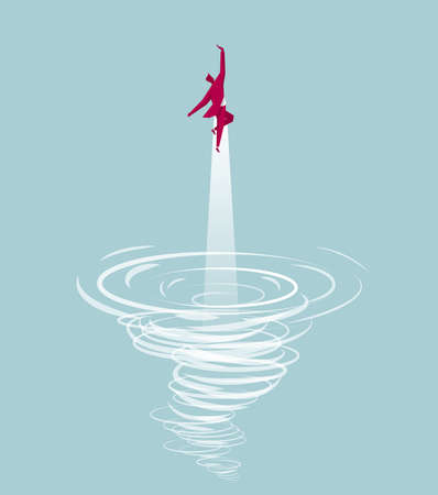 Businessman flying out from a tornado. Isolated on blue background.のイラスト素材