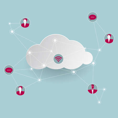 Business communication and cloud computing concept. Isolated on blue background.のイラスト素材